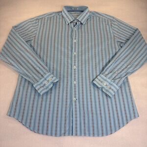 BUGATCHI UOMO Shirt Men XL Extra Large Shaped Fit Button Up Blue Check Flip Cuff
